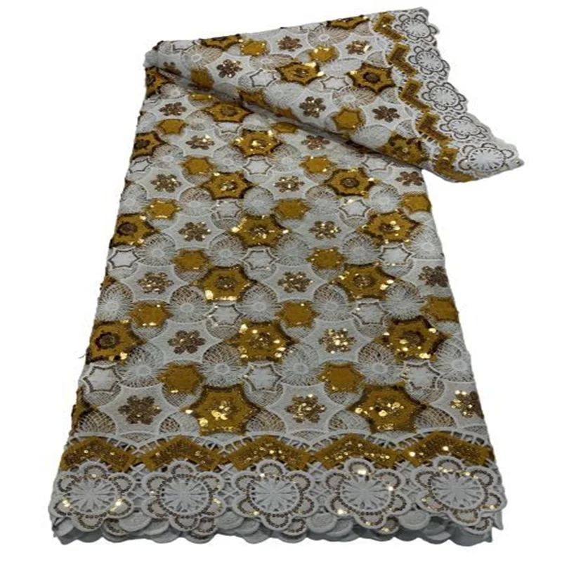 5 Yards Nigerian Sequined Cord Lace Fabric 2023 High Quality French Embroidery African Mesh Fabric For Party Dress 
5 Yards Nigerian Sequined Cord Lace Fabric 2023 High Quality French Embroidery African Mesh Fabric For Party Dress