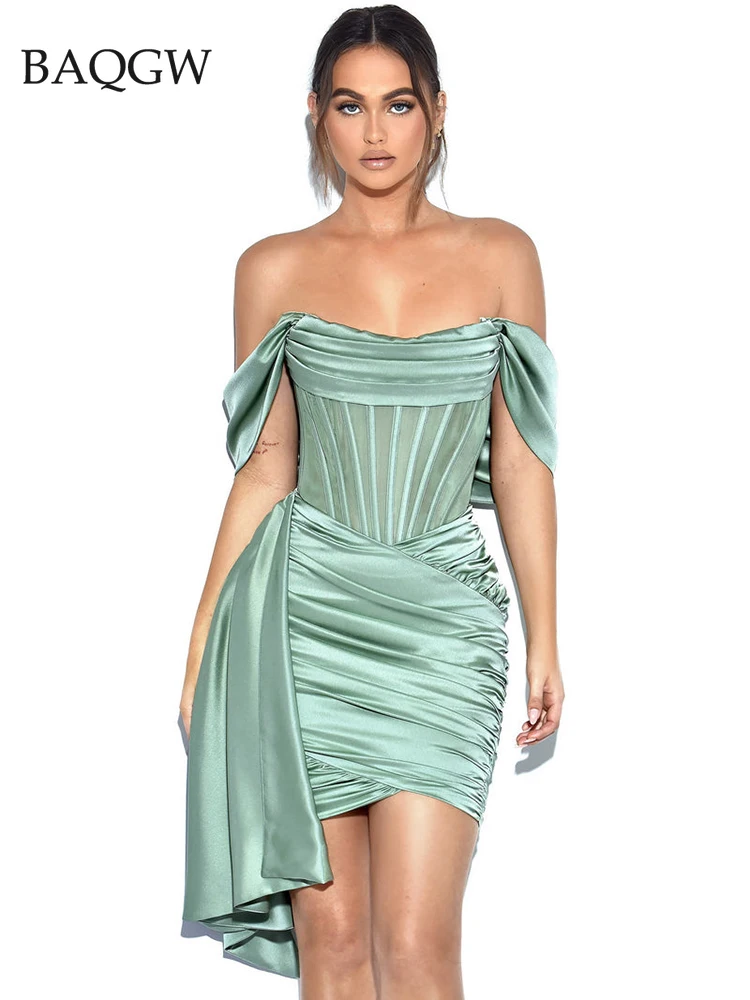 Satin Draping Off Shoulder Corset Dress for Women Elegant Sexy Backless Pleated Slim Mini Dress Celebrity Night Party Evening
Satin Draping Off Shoulder Corset Dress for Women Elegant Sexy Backless Pleated Slim Mini Dress Celebrity Night Party Evening