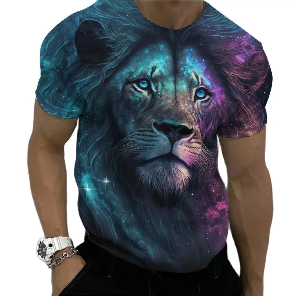 

Summer Fierce Lion Graphic T Shirts For Men Animal Print Daily Crew Neck Loose Short Sleeve Tees Streetwear Oversized T-shirts