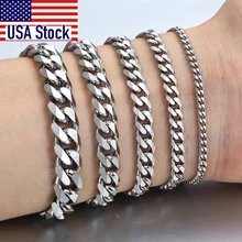 3-11mm Men's Bracelets Stainless Steel Curb Cuban Link Chain Black Gold Color Silver Color Bracelet For Women Jewelry KBM03