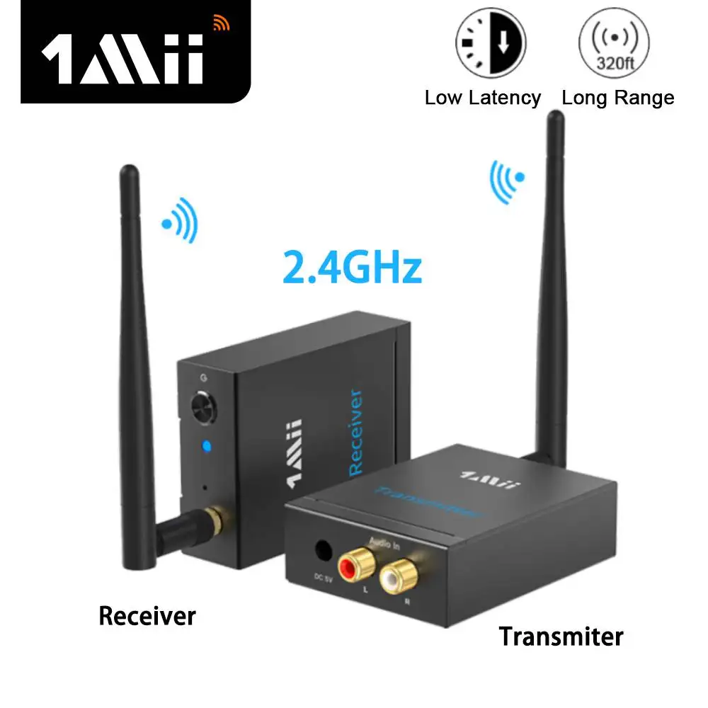 

1Mii 2.4Ghz Wireless Audio Transmitter-Receiver,320ft Long Range 20ms Low Delay 192kHz/24bit HiFi Audio,for TV/speakers,etc