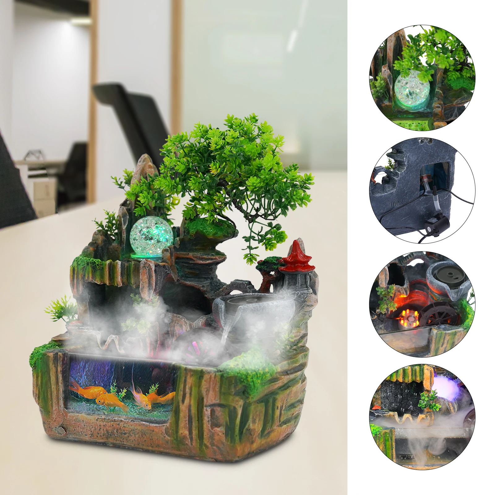 Rockery Fountain Small Rockery Water Fountain Indoor with LED Lamp Atomization Effect Suitable for Office Decoration Rockery Fountain Small Rockery Water Fountain Indoor with LED Lamp Atomization Effect Suitable for Office Decoration