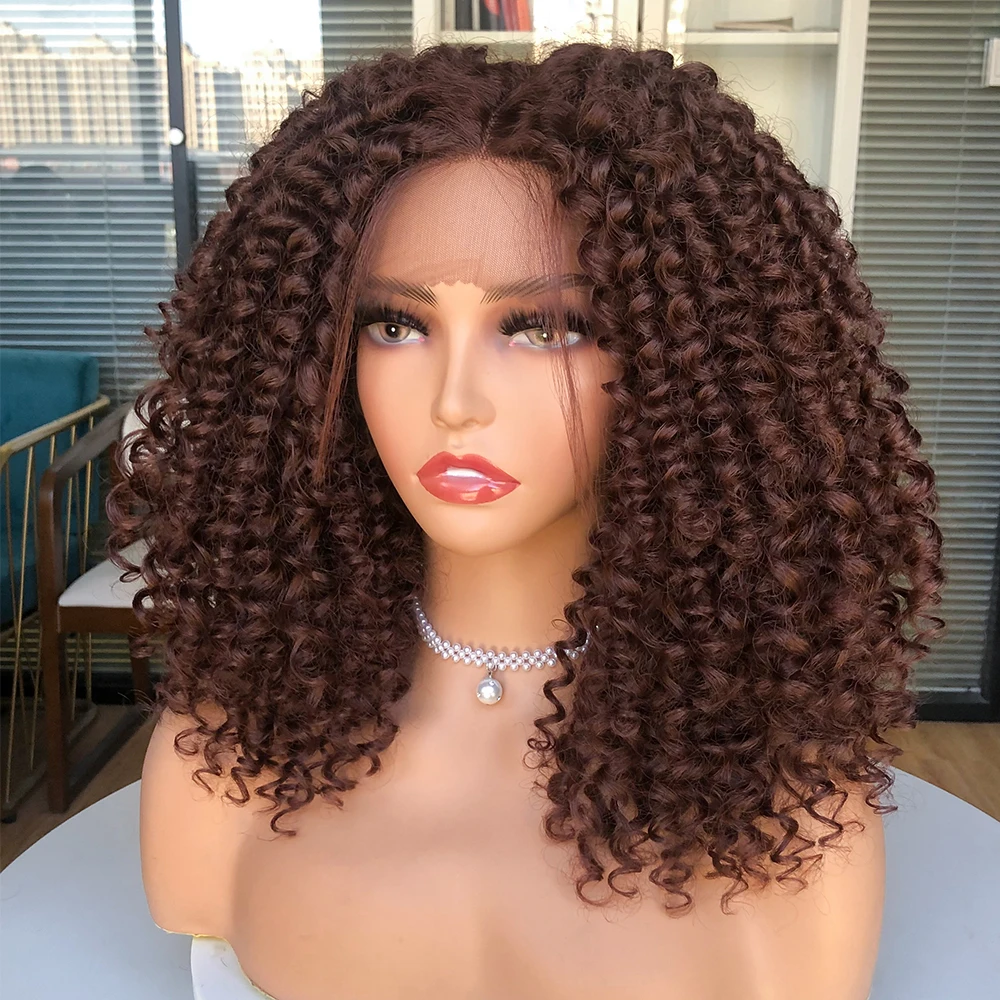 

Short Bob Lace Front Wigs for Black Women Synthetic Afro Kinky Curly Wig Natural Glueless Ombre Blonde Dark Roots Middle Part