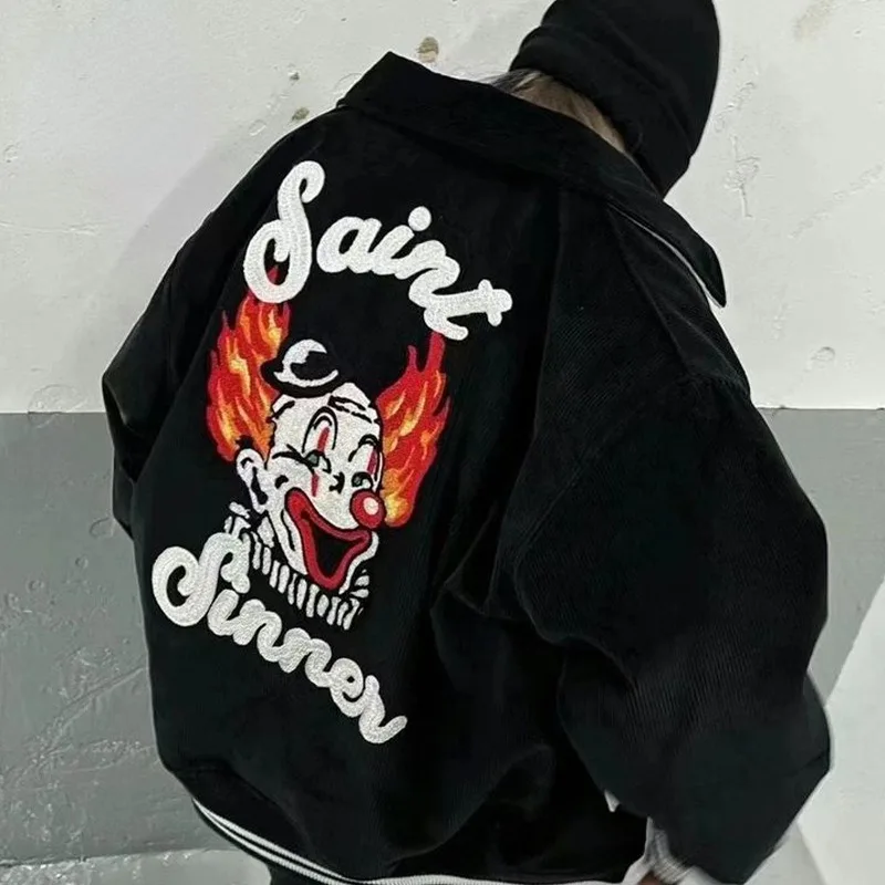 

American Hip Hop Baseball Varsity Jacket Men Corduroy Joker Embroidery Harajuku Coat Unisex Causal Bomber Outwear Mens Jacket