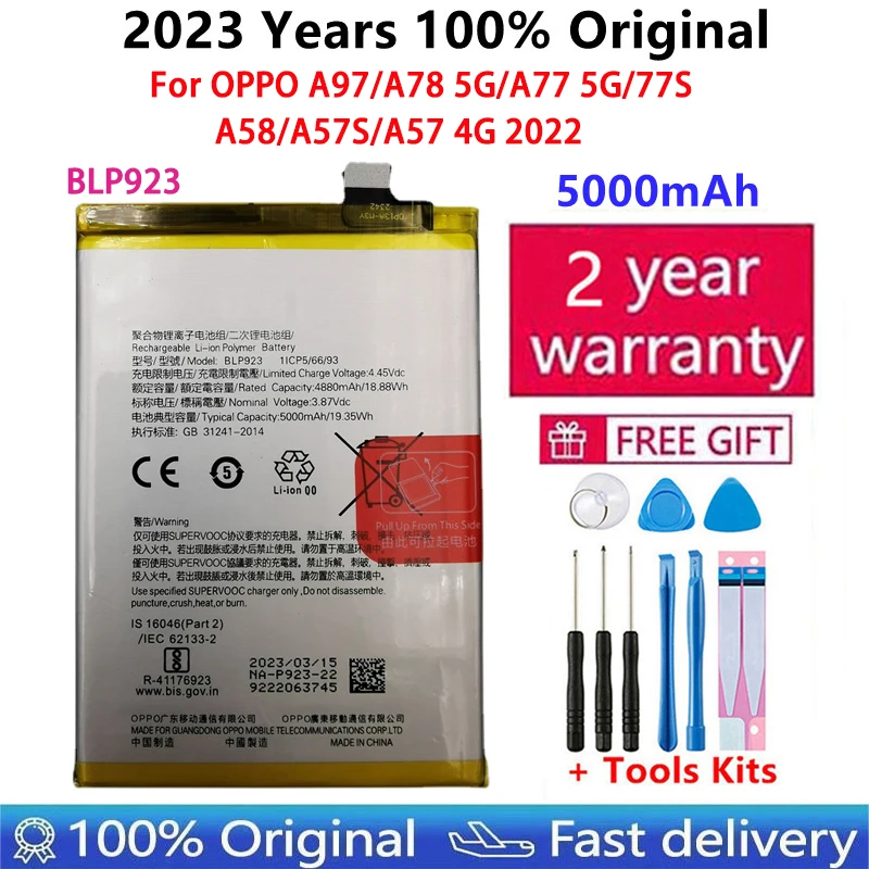 100% Original BLP923 4500mAh Battery For OPPO A77 5G/ A57 2022/ A57/ Phone Replacement Bateria
100% Original BLP923 4500mAh Battery For OPPO A77 5G/ A57 2022/ A57/ Phone Replacement Bateria