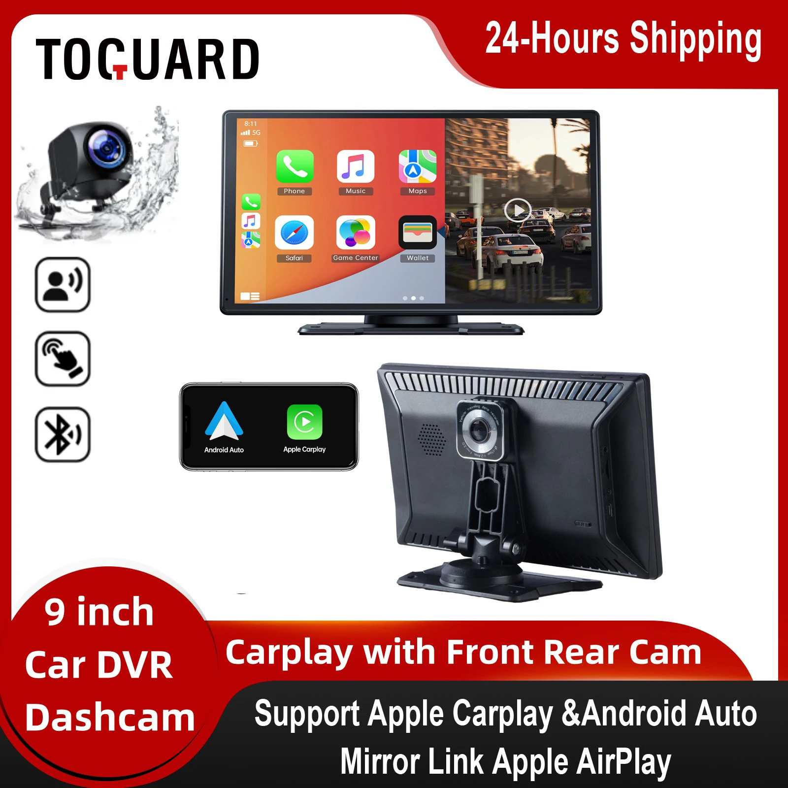 TOGUARD Wireless Car Stereo Car play Monitor Dual Front Rear cam Android Auto 9Inch Car Screen Dashboard WIFI GPS DVR Recorder
TOGUARD Wireless Car Stereo Car play Monitor Dual Front Rear cam Android Auto 9Inch Car Screen Dashboard WIFI GPS DVR Recorder