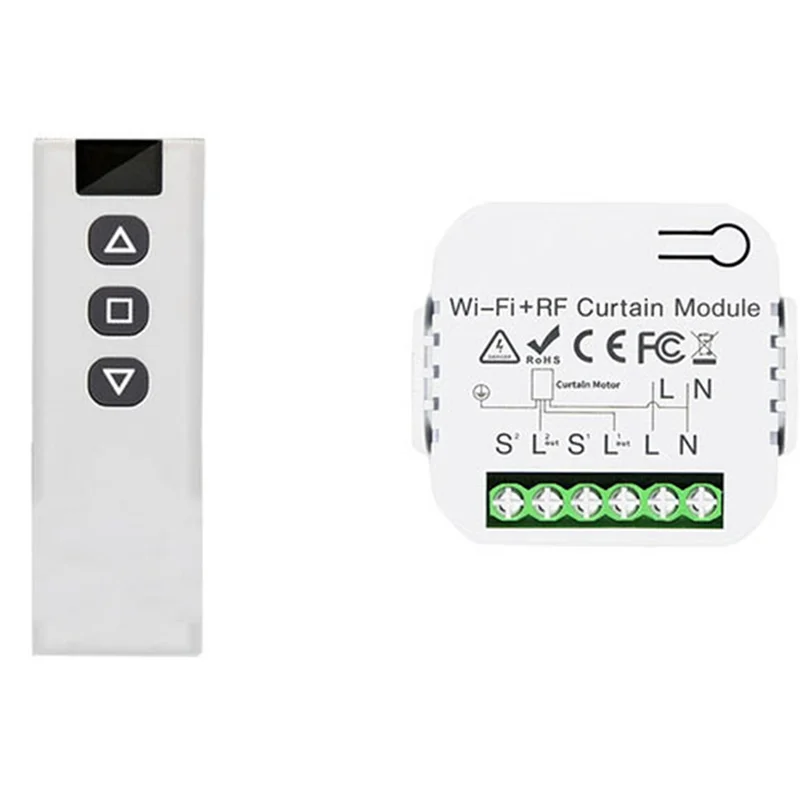 

Tuya Smart Life WiFi 433Mhz Blind Curtain Switch with RF Remote for Electric Roller Shutter Control, 1RC 1RE