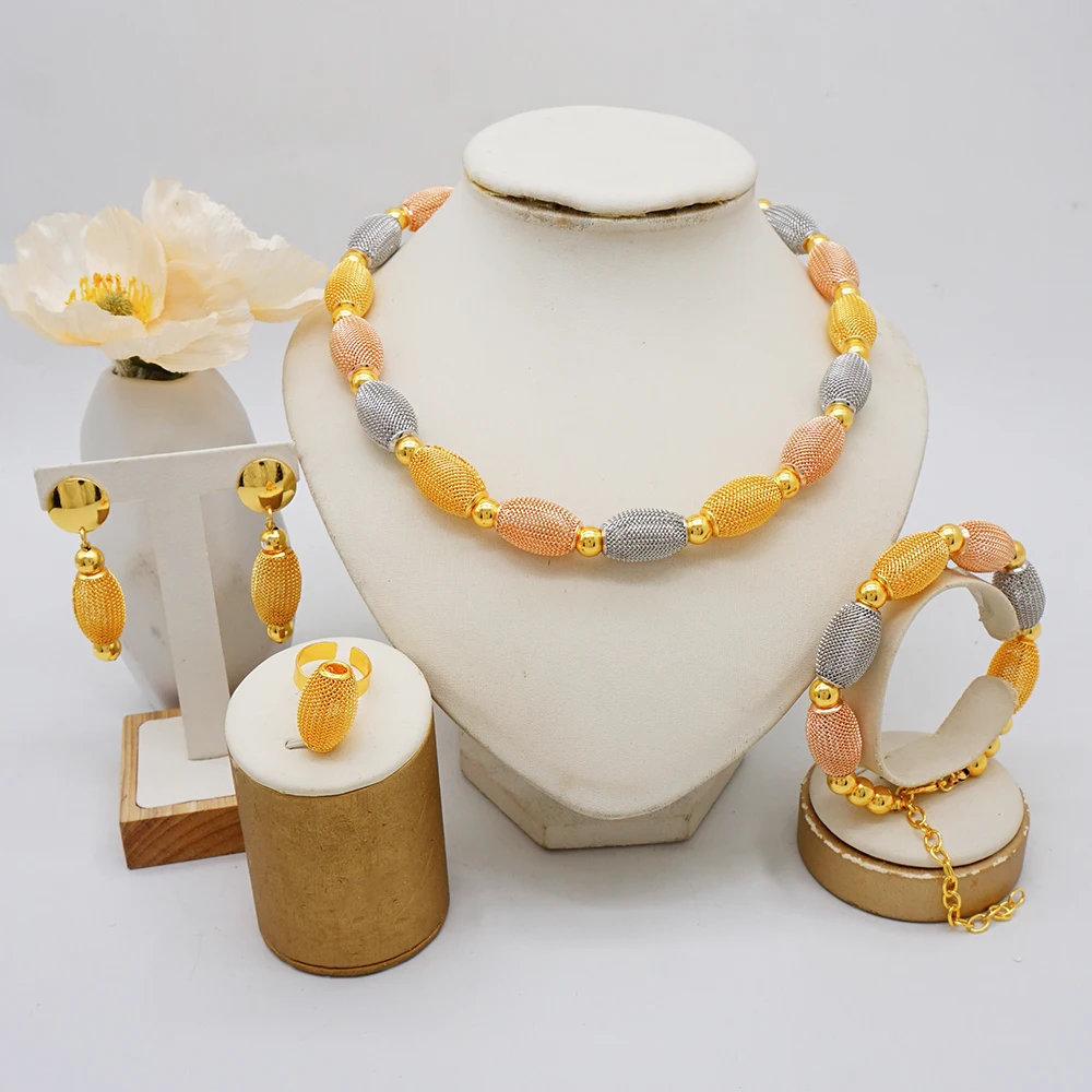 Beads Necklace Set Gold Color Beaded Earrings Bracelet Ring For Dubai Women Gold Plated Wedding Accessories Jewelry Set Party 5 Mallzona S8881a574816c44948ebb0e3cce93c7ces Beads Necklace Set Gold Color Beaded Earrings Bracelet Ring For Dubai Women Gold Plated Wedding Accessories Jewelry Set Party Mallzona