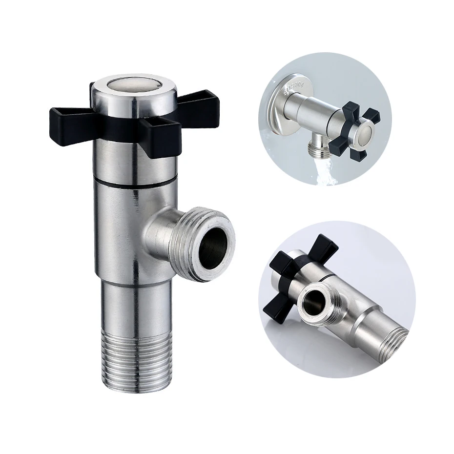 

304 Stainless Steel Filling Angle Valve Silver Inlet Valve 1 Into 1 Out G1/2 Kitchen/Bathroom Wash Basin Water Stop Faucets