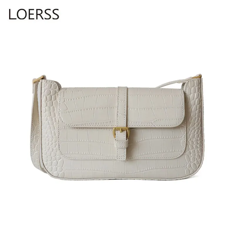 

LOERSS Genuine Leather Shoulder Bag Niche Versatile Cowhide Women's Underarm Bag Crocodile Pattern Fashion Casual Crossbody Bag