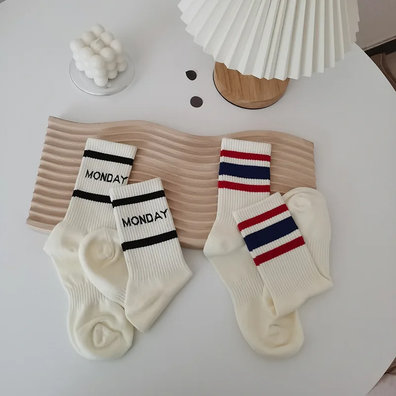 

White Sports Stockings Women Insets Trendy Pure Cotton Korean Japanese Spring Autumn Breathable Basketball Socks Student Stripes