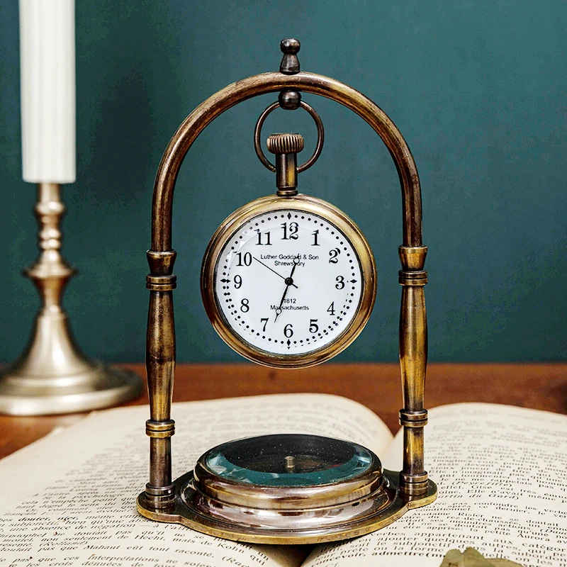 

Роскошные часы для учебы в европейском ретро-стиле с компасом, в Королевском Стиле, классические часы для украшения дома, настольные украшения