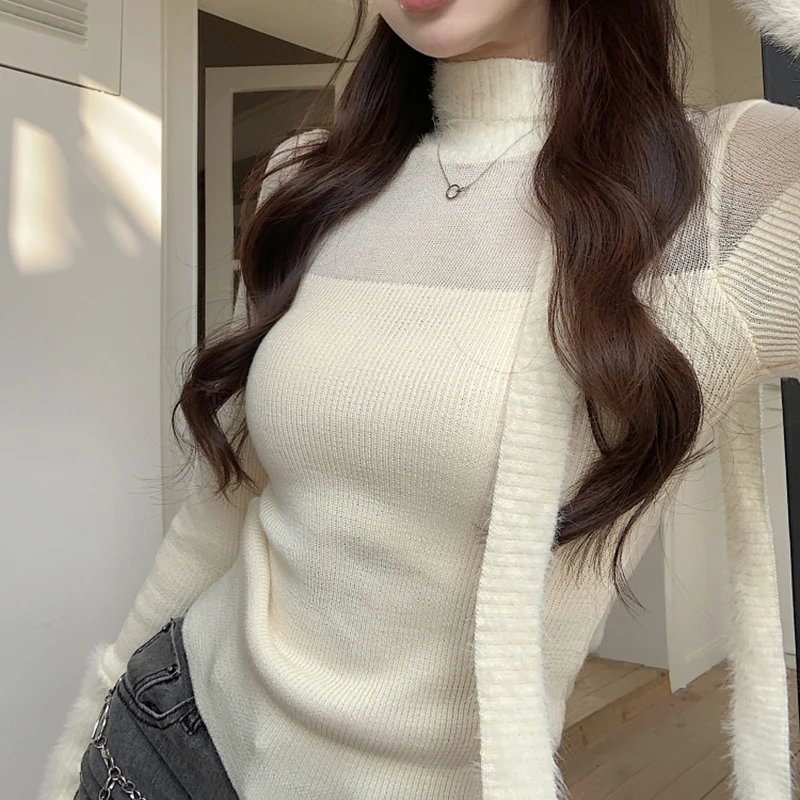 

Осенне-зимний свитер с воротником «хомут», Женский винтажный однотонный базовый элегантный вязаный пуловер, корейские повседневные топы с длинным рукавом