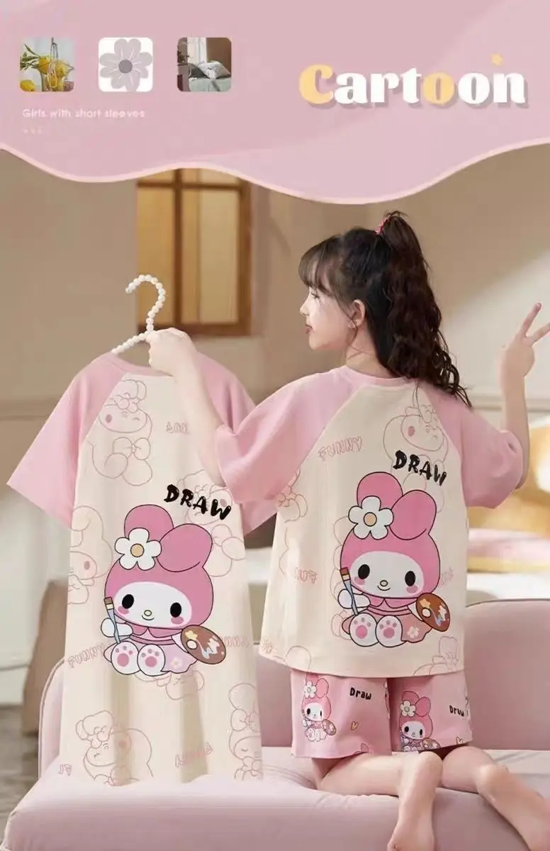 Sanrios Kawaii Hello Kitty Girl Pajamas Lounge Clothes Suit Spring, Summer and Autumn Child Jacket Cartoon Cute Fashion Gift New Sanrios Kawaii Hello Kitty Girl Pajamas Lounge Clothes Suit Spring, Summer and Autumn Child Jacket Cartoon Cute Fashion Gift New