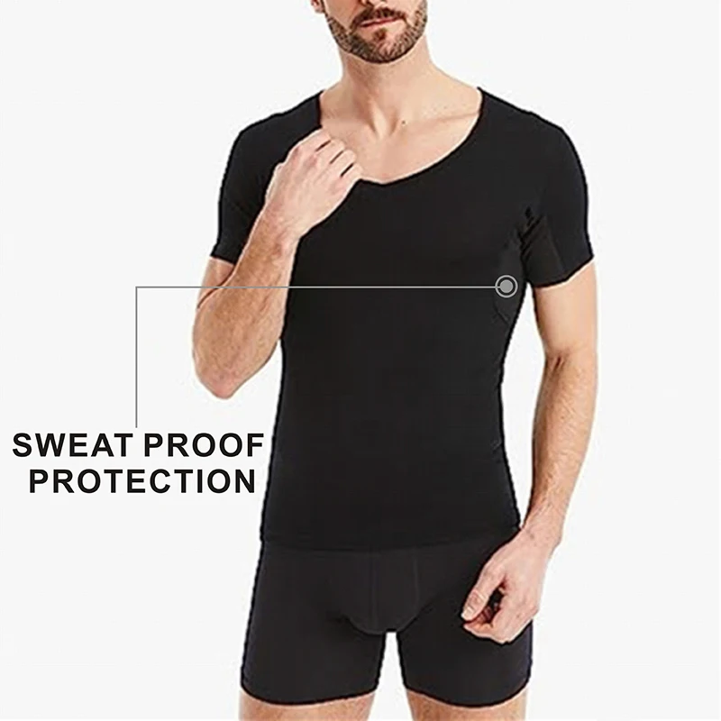

High Quality 95% Modal 5% Spandex Anti Sweat Padded Shirt Deep V-neck Men's Sweat Proof Undershirt
