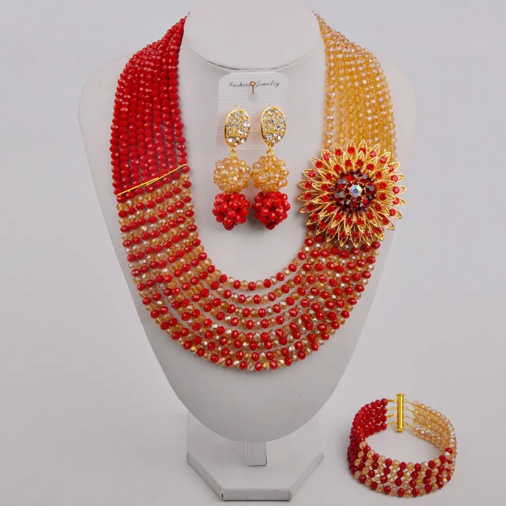 Opaque Red and Champagne Gold African Wedding Necklace Nigerian Beads Jewelry Set Crystal
Opaque Red and Champagne Gold African Wedding Necklace Nigerian Beads Jewelry Set Crystal