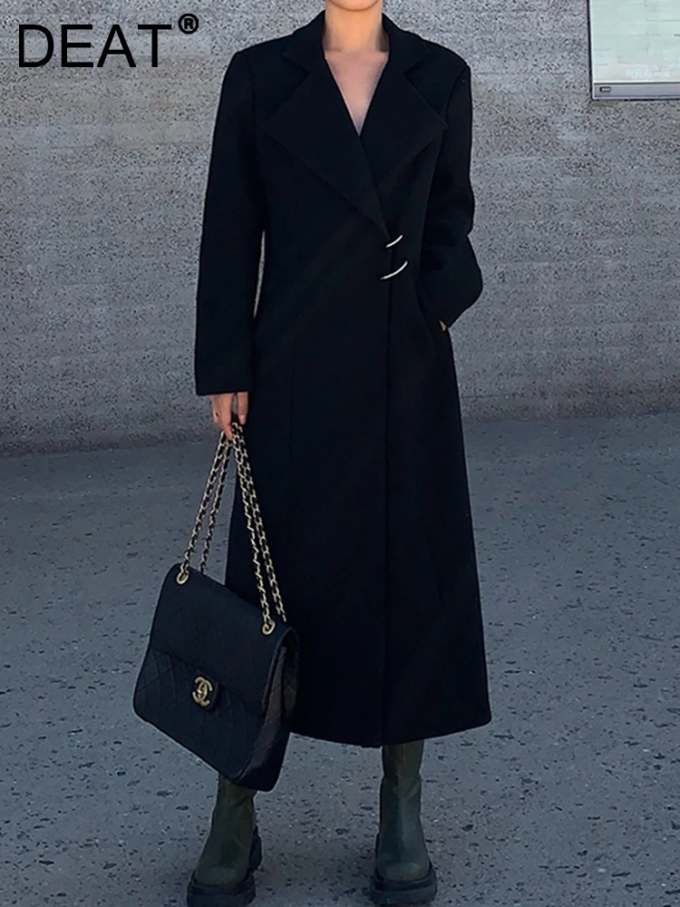 DEAT Fashion Women's Woolen Coat Lapel Long Sleeves Metal Buckle Loose Split Thick Warm Black Coats Winter 2023 New Tide 7AB1601
DEAT Fashion Women's Woolen Coat Lapel Long Sleeves Metal Buckle Loose Split Thick Warm Black Coats Winter 2023 New Tide 7AB1601