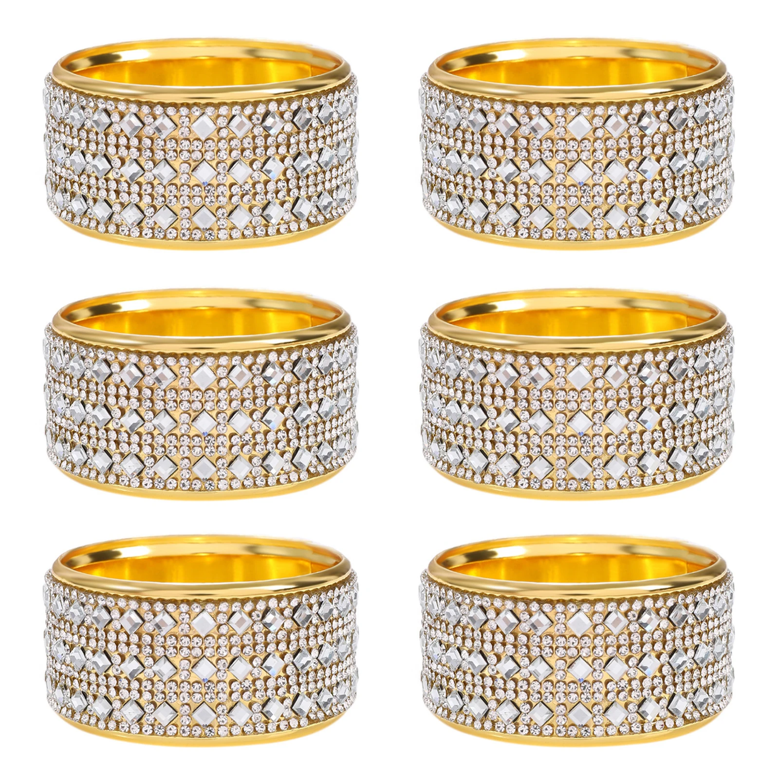 

6Pcs Gold Napkin Holder For Wedding Table Decoration Creative Diamond Inlay Metal Napkin Ring Hotel Western Restaurant Decor