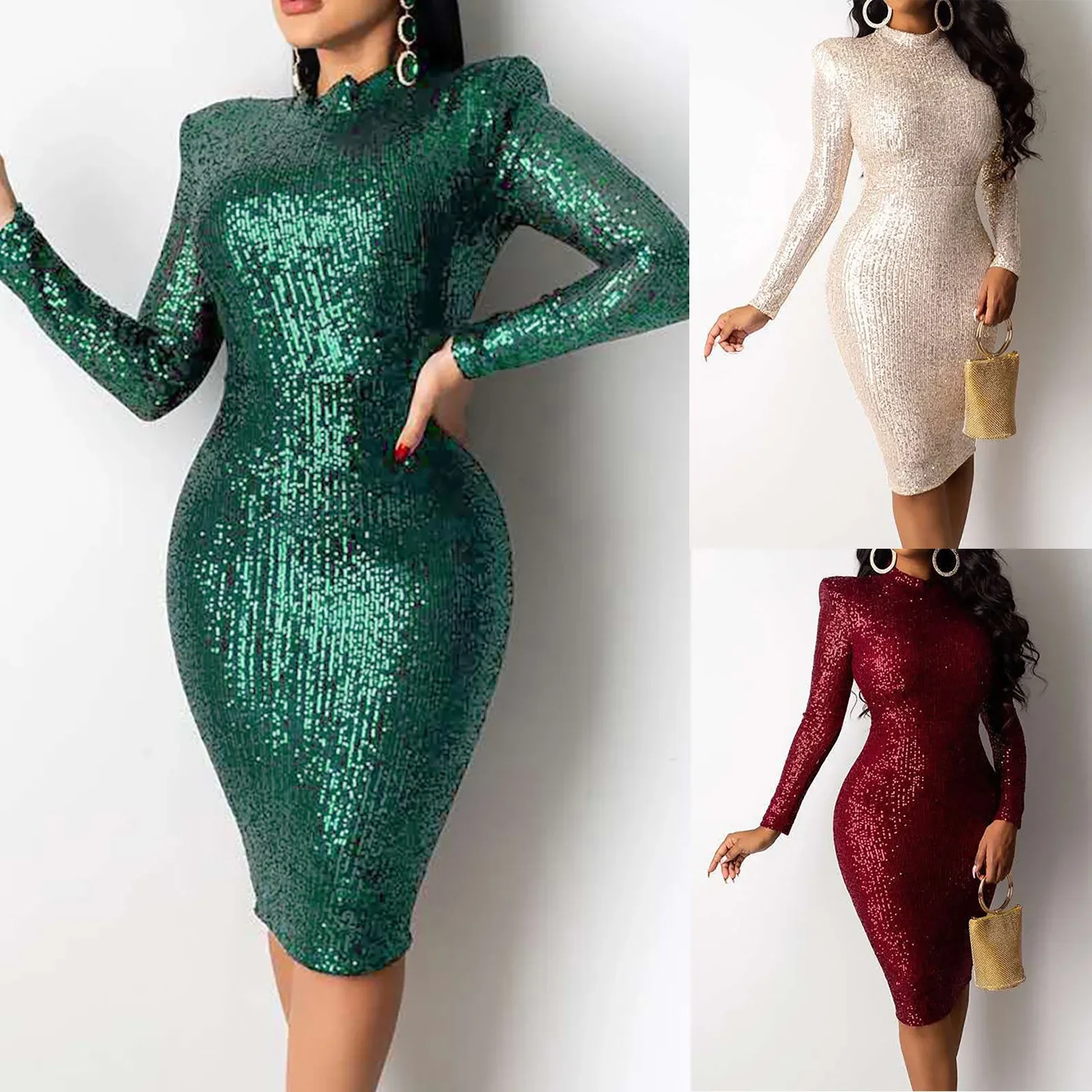 Elegant Sequins Shining Glitter Dresses for Women Solid Color Turtleneck Long Sleeve Slim Sheath Bodycon Dress Party Vestidos
Elegant Sequins Shining Glitter Dresses for Women Solid Color Turtleneck Long Sleeve Slim Sheath Bodycon Dress Party Vestidos