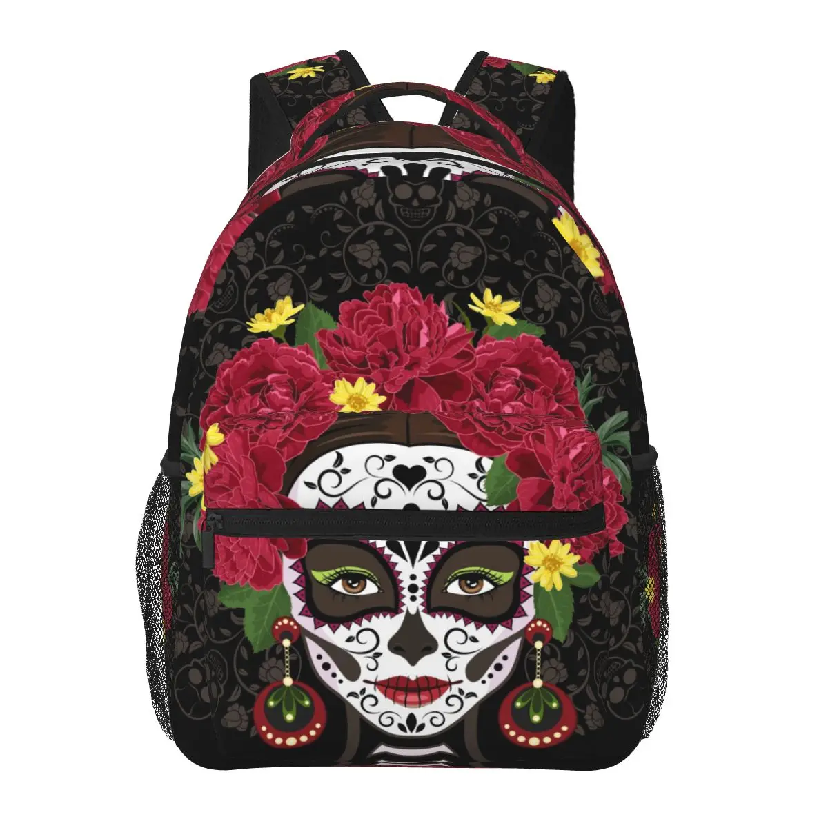 

Women's Backpack Santa Muerte With Peonies Calavera Catrina Day Of The Dead School Bag for Men Travel Bag Casual School Backpack