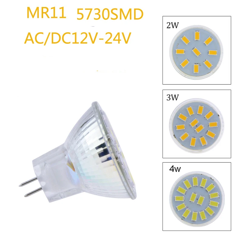 

10pcs Small Mini 12-24v MR11 LED Bulb 5730 LED Spotlight 35*35mm 2W 3W 4W 6000k 3000k 4000k Replace 30W 40W Halogen Crystal Lamp