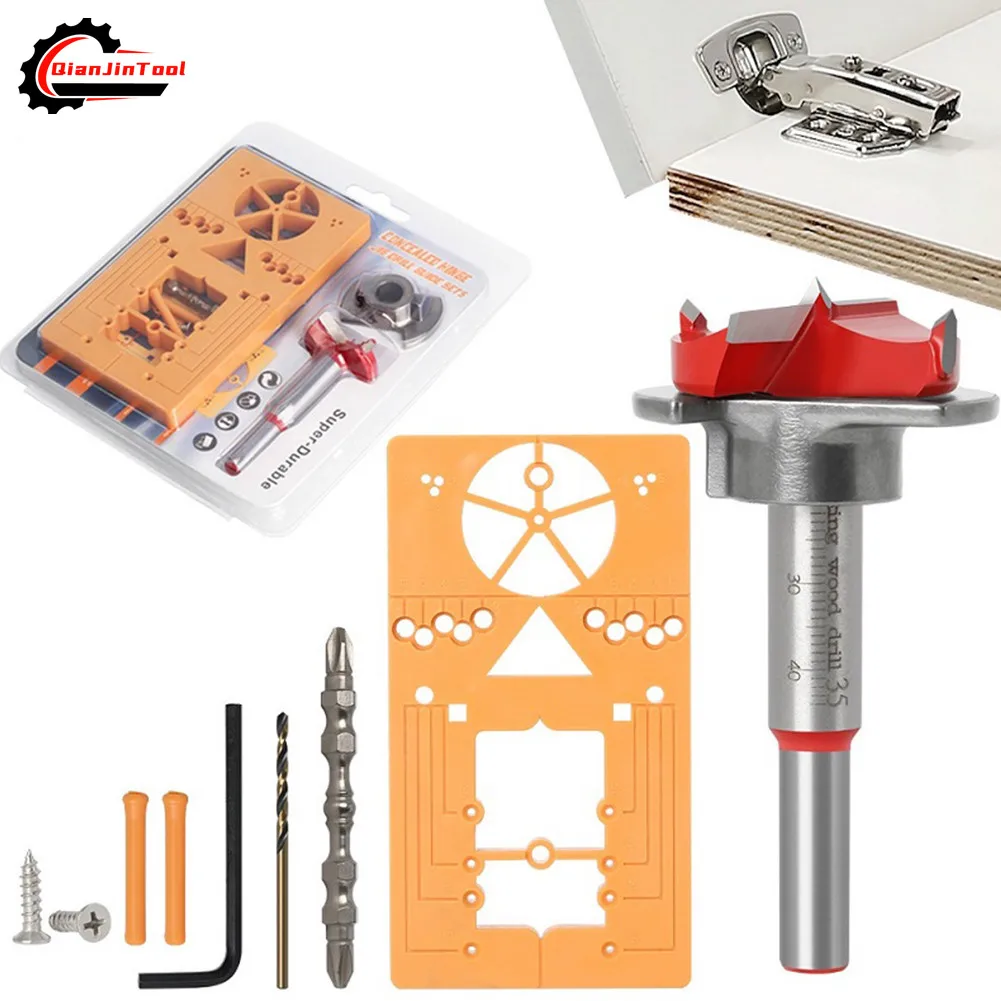 35mm Hinge Hole Drilling Guide Locator Set Adjustable Jig Drill Bit Woodworking Door Hole Opener Formwork Cabinet Instal Tool 
35mm Hinge Hole Drilling Guide Locator Set Adjustable Jig Drill Bit Woodworking Door Hole Opener Formwork Cabinet Instal Tool