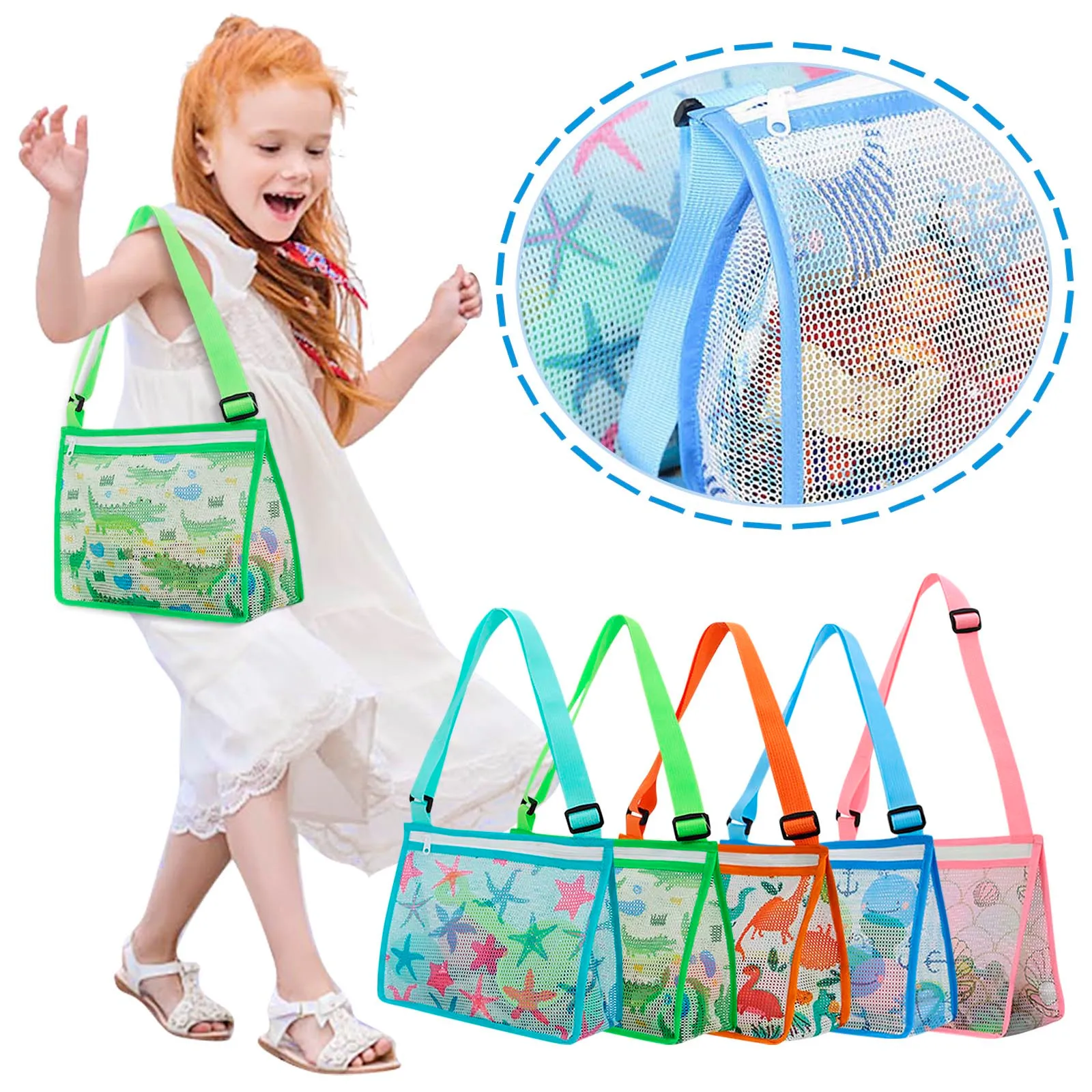 

Beach Toy Mesh Bag Kids Shell Collecting Bag Beach Mesh Sand Toy For Holding Shells Beach Toys Sand Toys Swimming Accessories