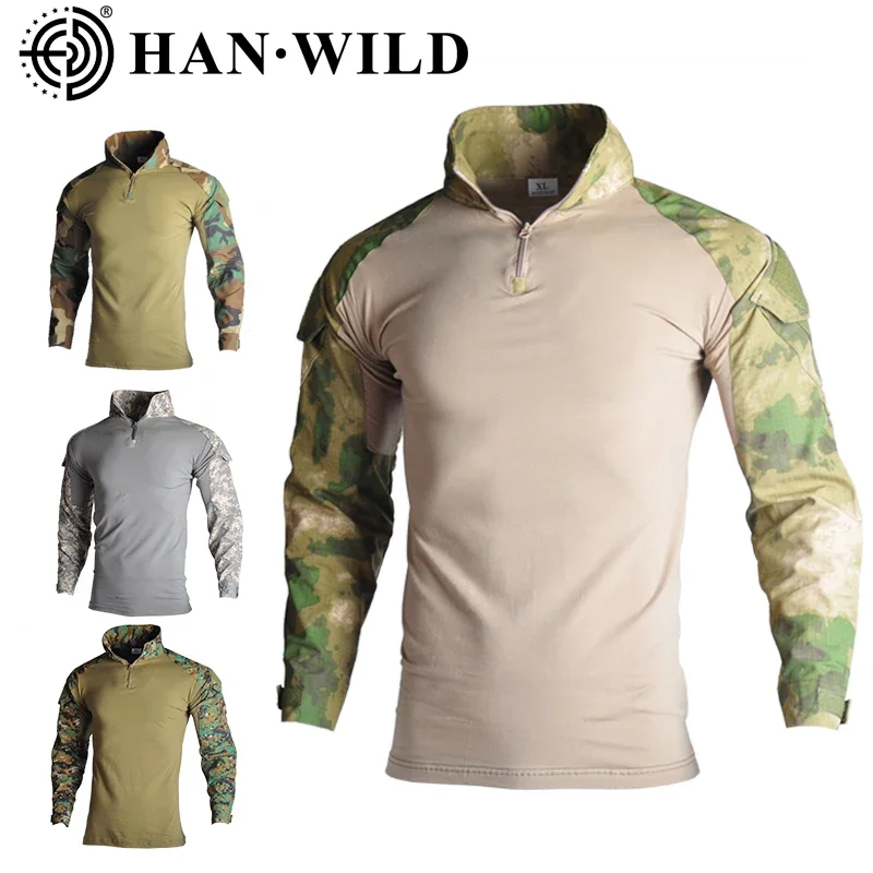 

Airsoft Tactical Shirt With Pad Combat Shirt Hunting Clothes Men Camo Hiking Shirts Paintball T Shirts Hunt Climbing Clothes