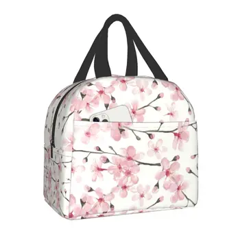 일본 벚꽃 절연 도시락 가방 여성용 꽃무늬 꽃 재사용 가능 쿨러, 보온 음식 도시락, 학교 여행 작업