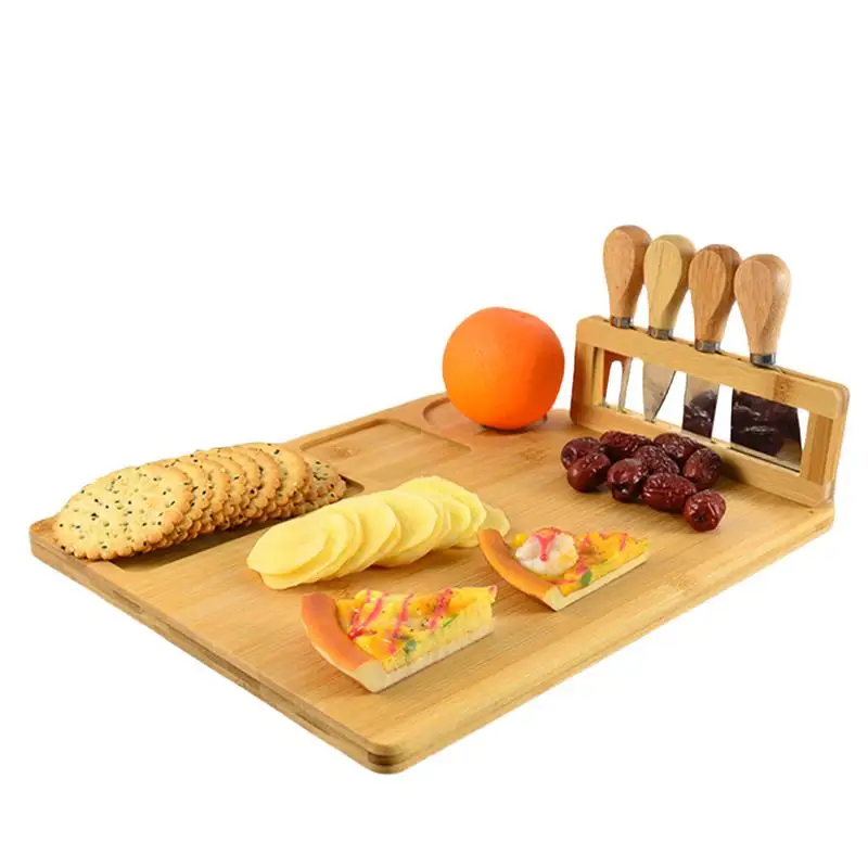 

Cheese Board Set Cheese Platter Serving Tray With 4 Stainless Steel Cutters Thick Wooden Server Fancy House Warming Gift Bridal