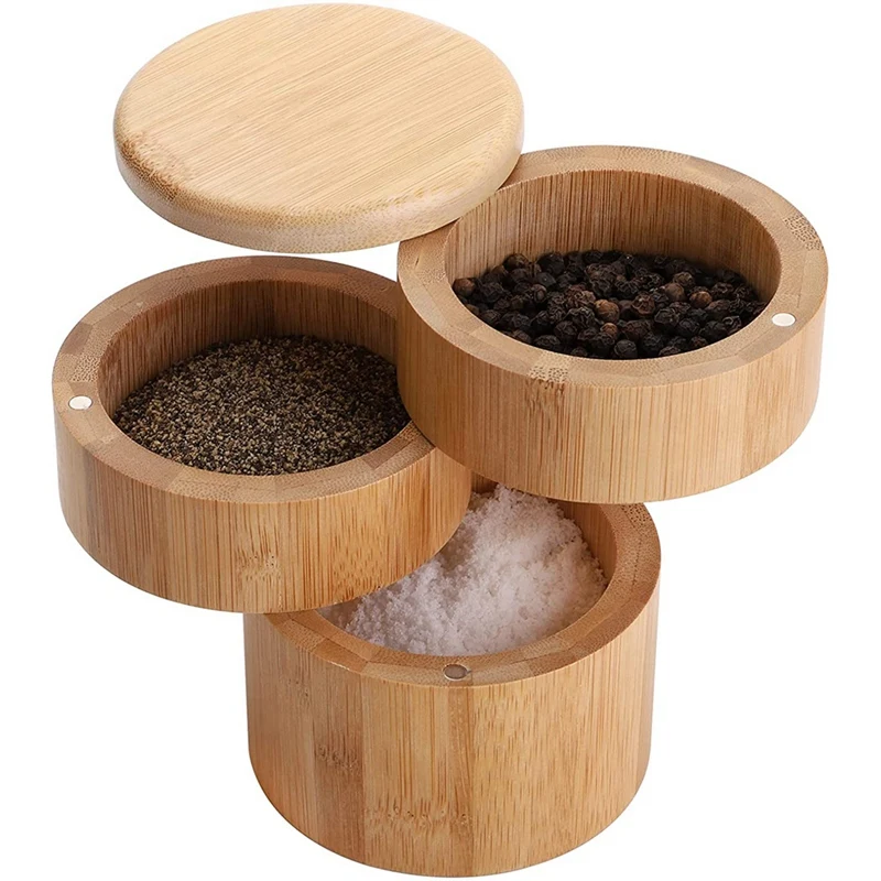 3 Tiers Bamboo Salt Box,Bamboo Spice Box With Magnetic Swivel Lid For Salt,Spices,Seasoning,Pepper Holder Box With Cover
3 Tiers Bamboo Salt Box,Bamboo Spice Box With Magnetic Swivel Lid For Salt,Spices,Seasoning,Pepper Holder Box With Cover