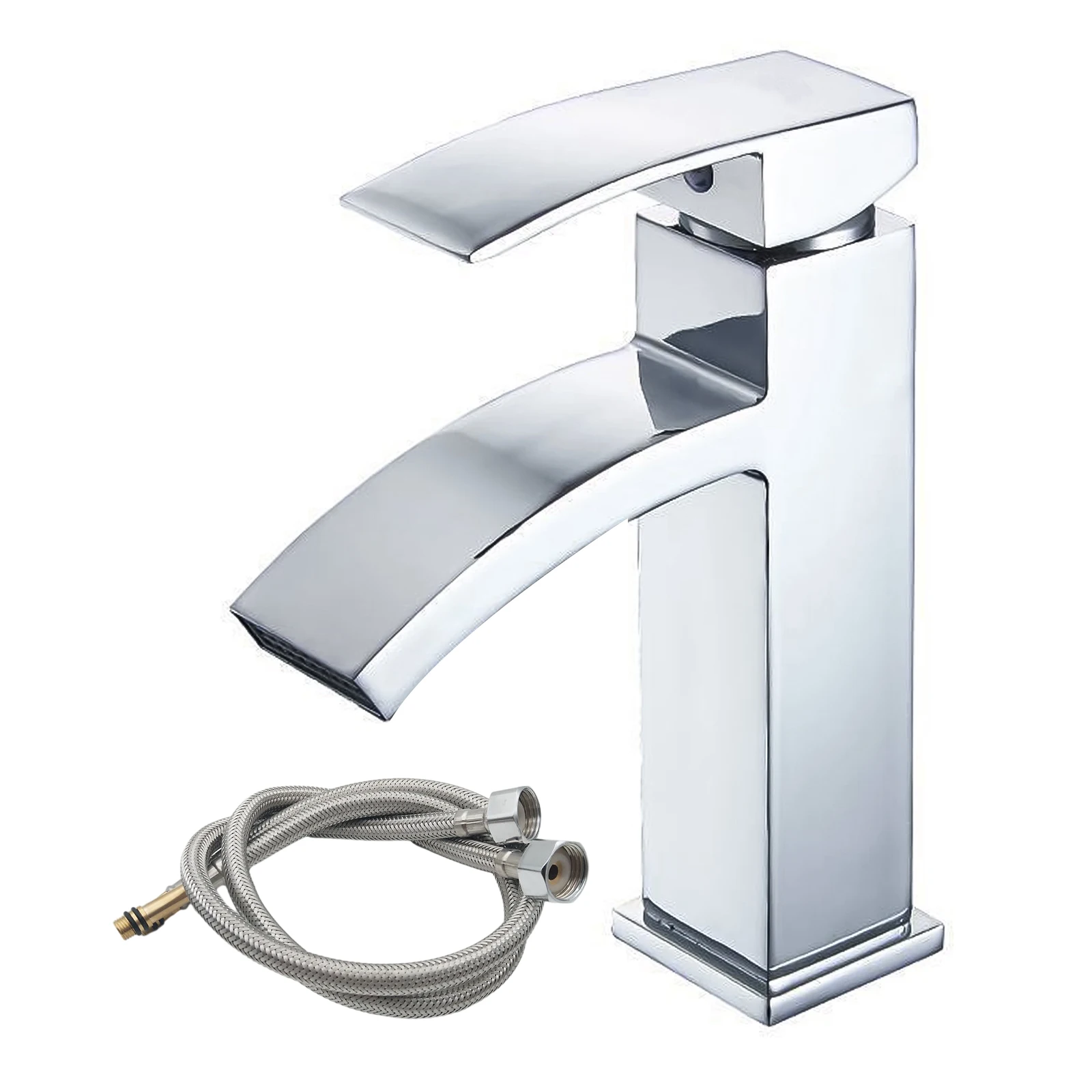 

Faucets Square Curved Mouth Sickle Waterfall Flat Mouth Faucet Artistic Basin Faucet 60cm Pointed Full Steel Wire Water Pipe