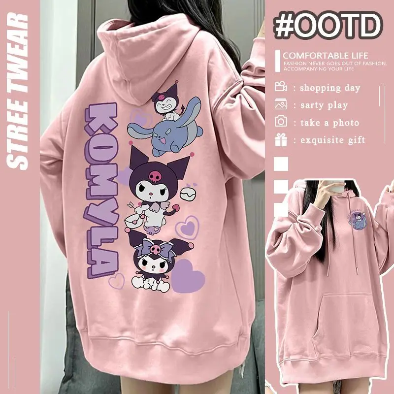 Sanrio Kuromi Cartoon Women's Hoodie Y2k Cute Fashion Autumn and Winter Thickened Warm Casual Loose Draped Top Gifts for Girls
Sanrio Kuromi Cartoon Women's Hoodie Y2k Cute Fashion Autumn and Winter Thickened Warm Casual Loose Draped Top Gifts for Girls