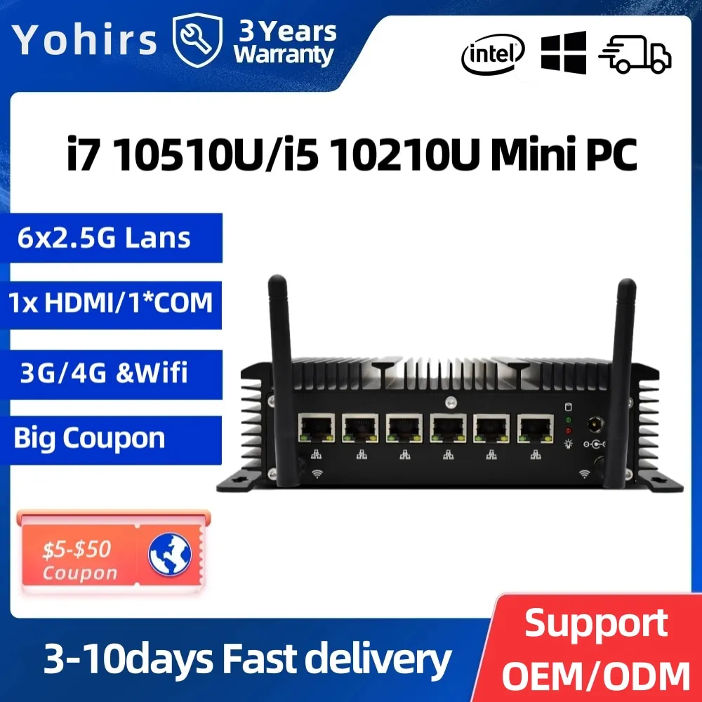 10th Gen Fanless Industrial Pc Intel Core i5 10210U i7 10810U Firewall Router Pfsense Server 6 Lans 2*RS232 Coms Support AES-NI
10th Gen Fanless Industrial Pc Intel Core i5 10210U i7 10810U Firewall Router Pfsense Server 6 Lans 2*RS232 Coms Support AES-NI