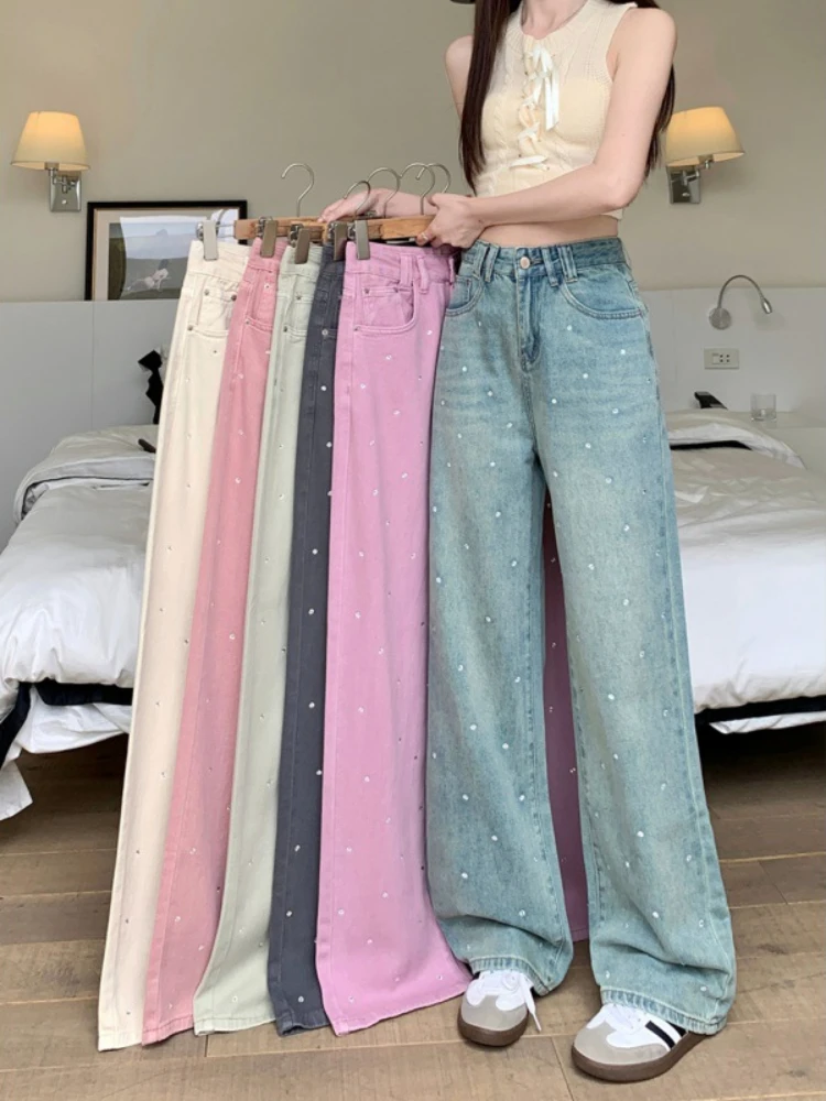 Trendy Rhinestone Multicolor Wide Leg Jeans for Women 2024 Spring and Summer New Female High Waisted Straight Loose Denim Pants
Trendy Rhinestone Multicolor Wide Leg Jeans for Women 2024 Spring and Summer New Female High Waisted Straight Loose Denim Pants