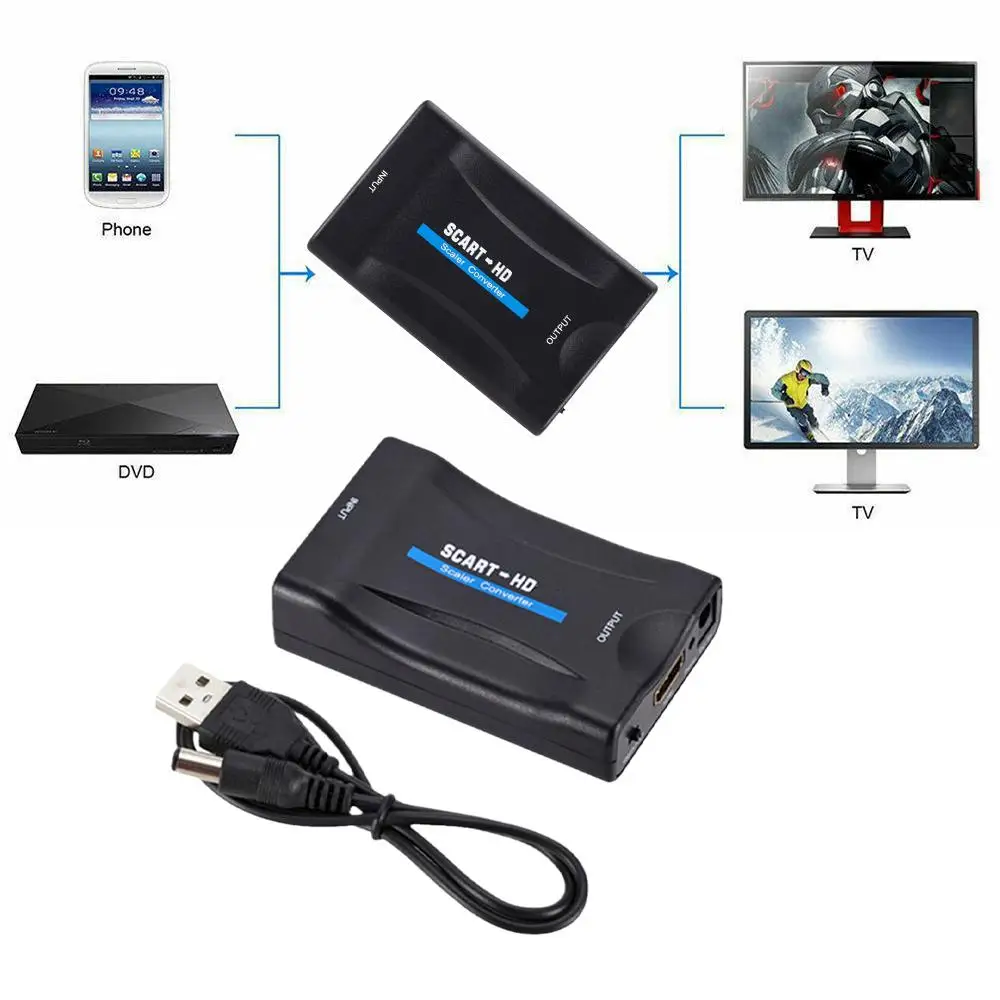1080P SCART To HDMI-compatible Video Audio Upscale Converter Adapter For HDTV Sky Box STB Plug For HD TV DVD-compatible R4V2 
1080P SCART To HDMI-compatible Video Audio Upscale Converter Adapter For HDTV Sky Box STB Plug For HD TV DVD-compatible R4V2