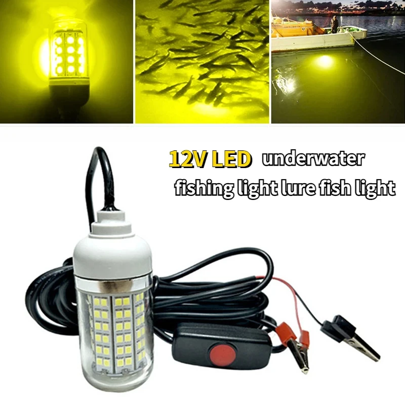 

12V LED Fishing Light 100W Ip68 Lure Fish Finder Lamp 108 leds 2835SMD Attracts Prawns Squid Krill 4 Colors Underwater Lights