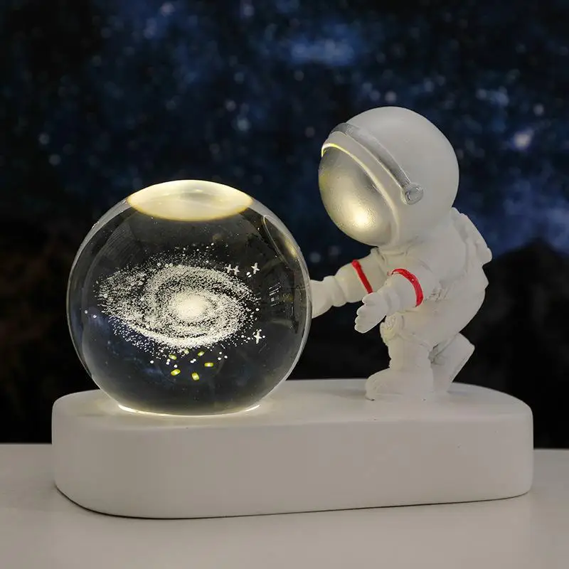 

Christmas creative astronaut starry sky walk night light with carved crystal ball and luminous base ornaments holiday