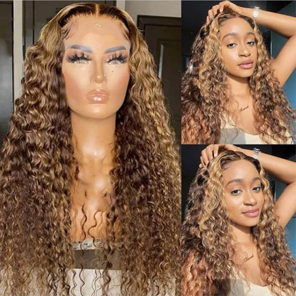 

Highlight Blonde 26Inch Long Soft 180Density Glueless Kinky Curly Lace Front Wig For Women BabyHair Heat Resistant Preplucked