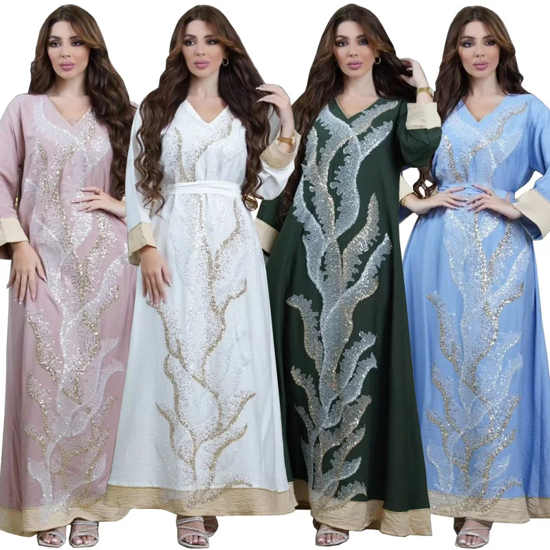 

Muslim Robes with Bead Embroidery Fashion Abaya Middle East Women's Arabic Dress Casual At Home Muslim Dress Women