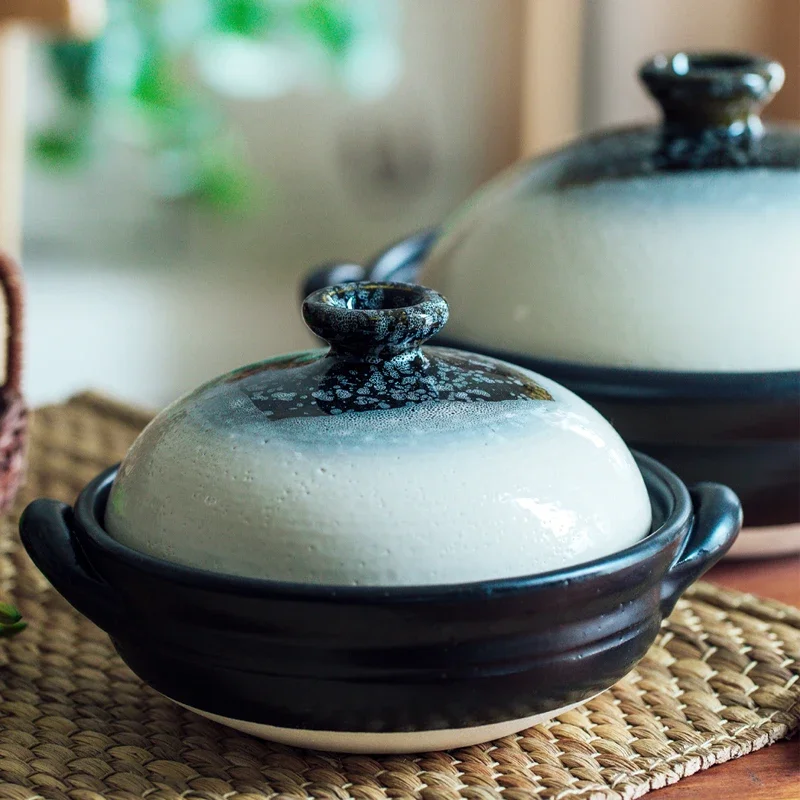 

New Japanese Wanguo Clay Pots: Stew Rice Pot Soup Porridge Casserole Snow Pattern High Lid Design Cooking Clay Pot