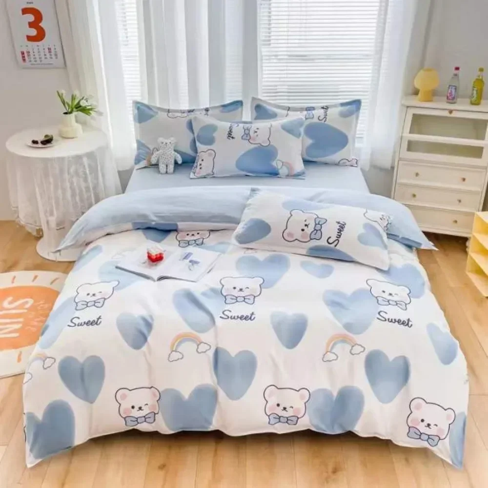 

Pure Full Cotton Brushed 4 Piece Bedding Set Duvet Set Thickened Fitted Sheet Bed Sheet Quilt Cover Bedding Student Dormitory