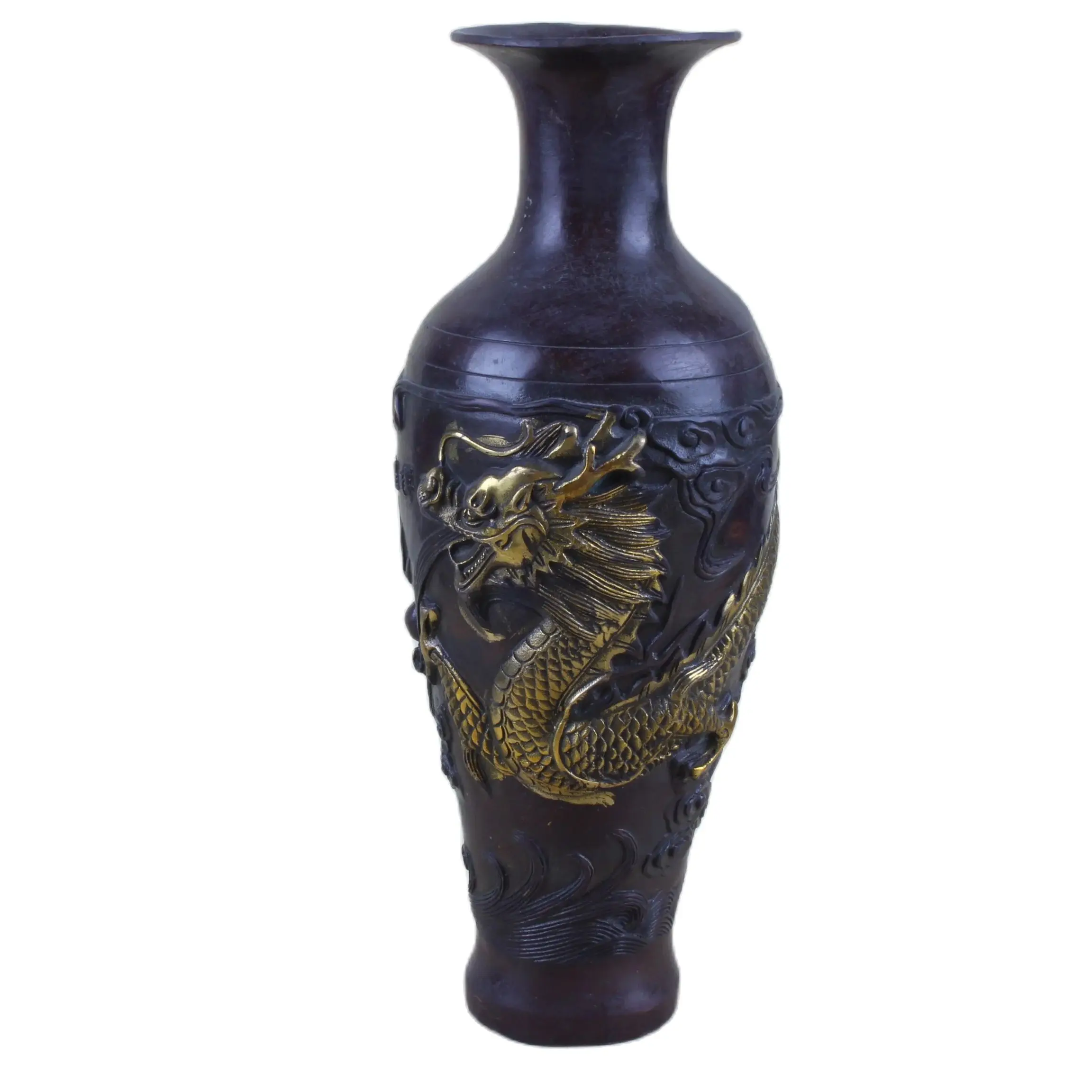 

Home Decoration Ornaments Exhibits Chinese Old Antique Red copper Gilt Dragon & Phoenix Pattern Vase Qian Long W Mark