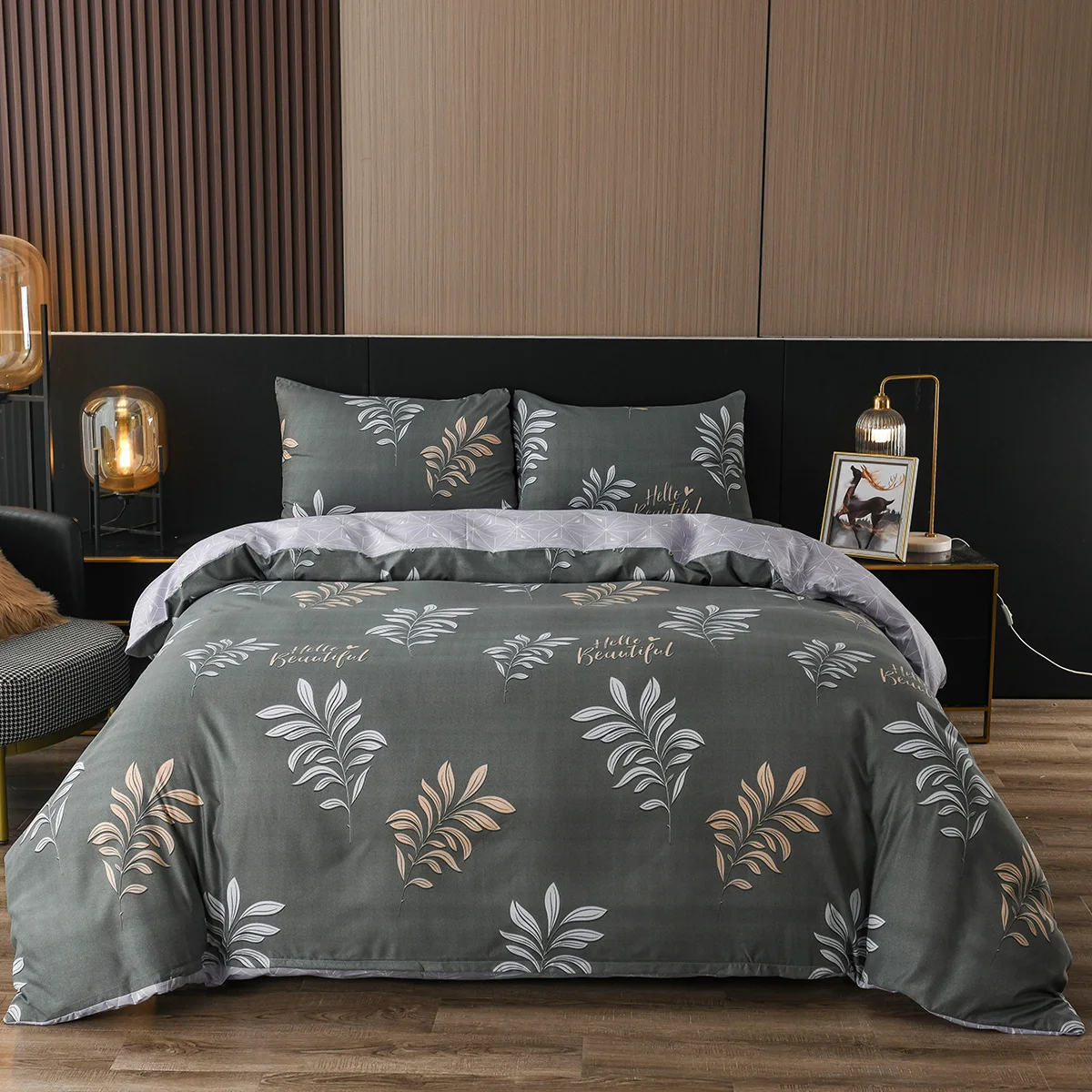 

Botanical Leaves Duvet Cover Farmhouse Plant Leaf Pattern Print Comforter Cover Set Microfiber Bedding Set with Zipper Closure