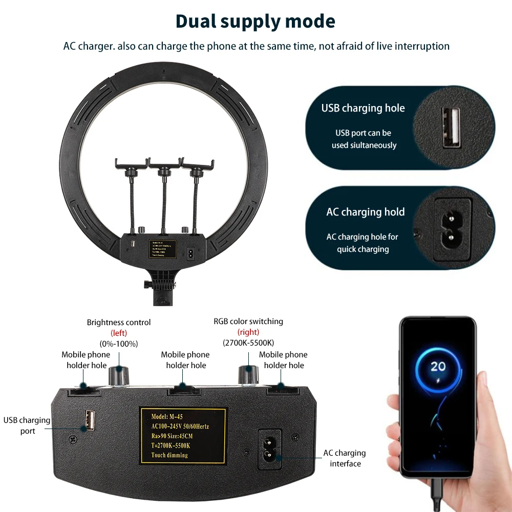 45cm Selfie Ring Lamp 18 Inch RGB Ring Light Photography With Tripod Phone Clip For Live Make Up Youtube Photography Studio 45cm Selfie Ring Lamp 18 Inch RGB Ring Light Photography With Tripod Phone Clip For Live Make Up Youtube Photography Studio
