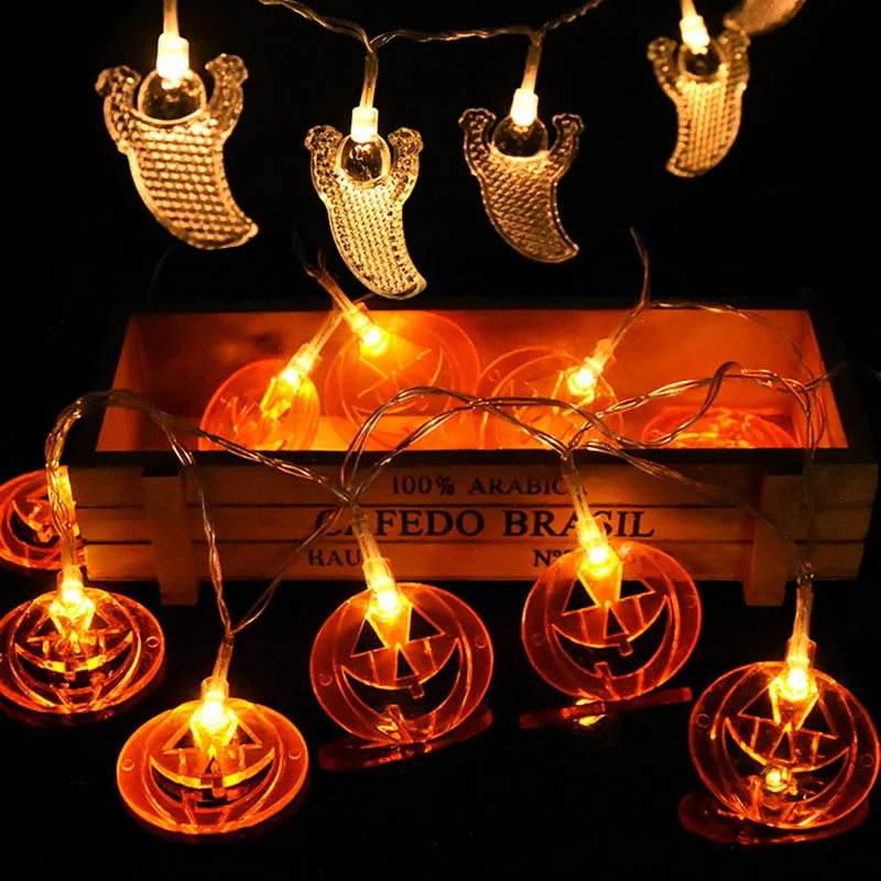 

1.5m 10LED Halloween Pumpkin String Lights Horror Ghost Bat Lamp For Happy Hallowen Party Home Hanging Decor Props Haunted House