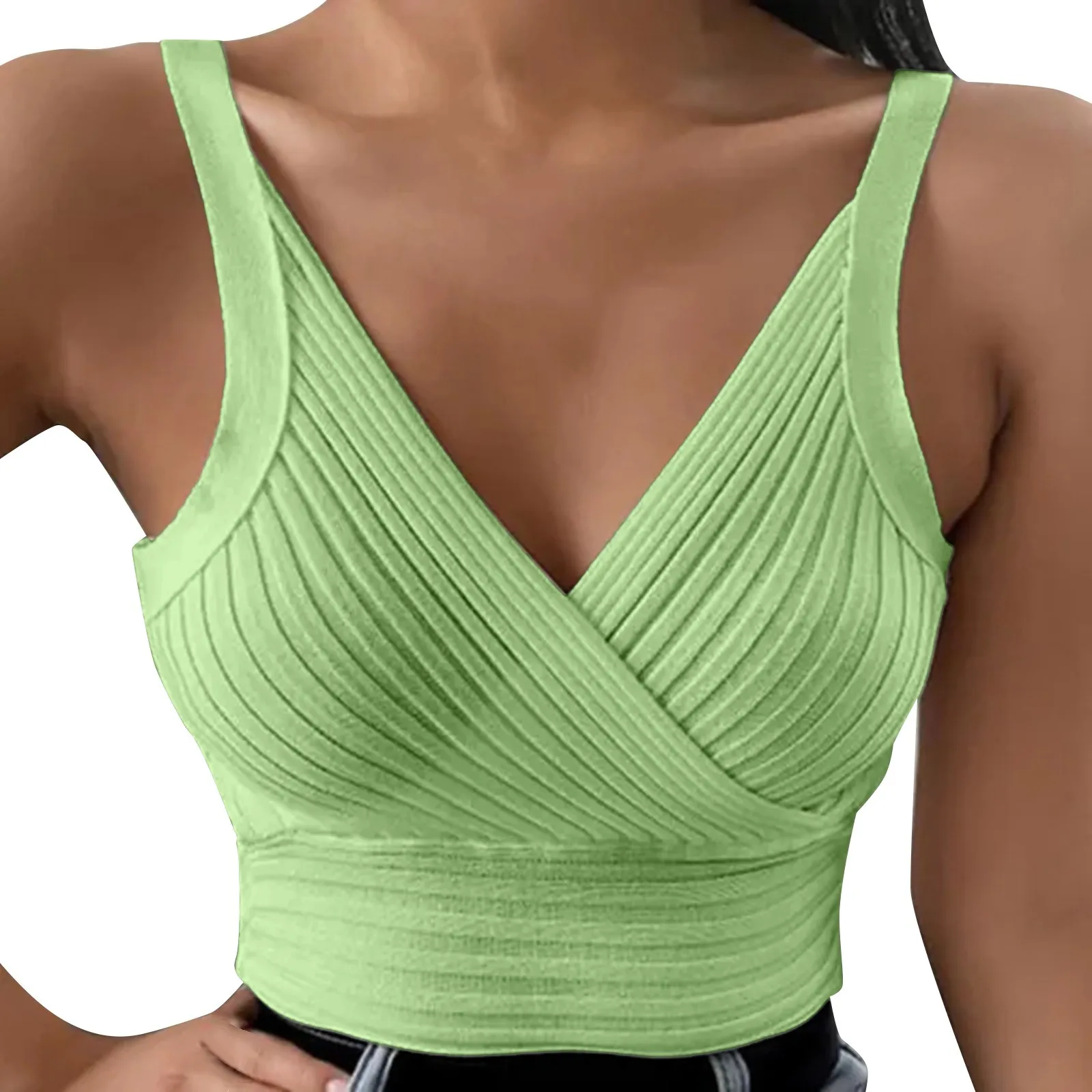 

Women V-Neck Stretchy Sports Vest Solid Color Slim Fit Underwear Crop Top Summer Soft Outwork Tank Tops Y2k Streetwear Camisole