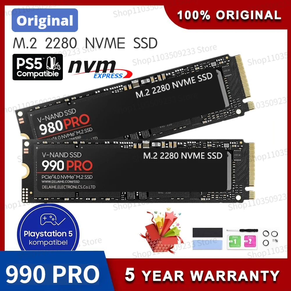 2024 NEW Original 990 PRO M2 2280 SSD 4TB 2TB 1TB 980PRO SSD Internal Solid State Disk PCIe Gen 4.0 X 4 NVMe for PS5/PC/Laptop
2024 NEW Original 990 PRO M2 2280 SSD 4TB 2TB 1TB 980PRO SSD Internal Solid State Disk PCIe Gen 4.0 X 4 NVMe for PS5/PC/Laptop