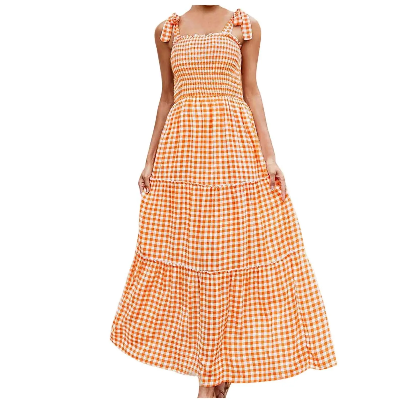 Women Fashion Plaid Sexy Casual Versatile Bow Long Suspender Dress Summer Dress Knee Length
Women Fashion Plaid Sexy Casual Versatile Bow Long Suspender Dress Summer Dress Knee Length