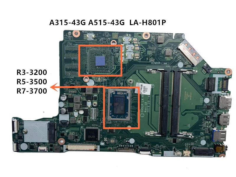 

Used LA-H801P For Acer ASPIRE A315-43G A515-43G Laptop Motherboard With AMD R3 R5 R7 CPU NB.HF911.002 NBHF911001
